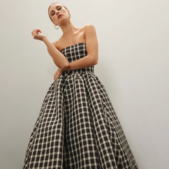 Rosie Assoulin Tubey Dress Plaid Gown in Dark Brown Size 4 - Picture 2 of 14